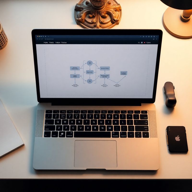 Notebook zobrazující diagram automatizace workflow s indigo konektory